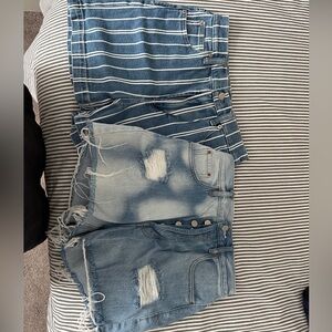 Striped and Distressed Denim Shorts Set